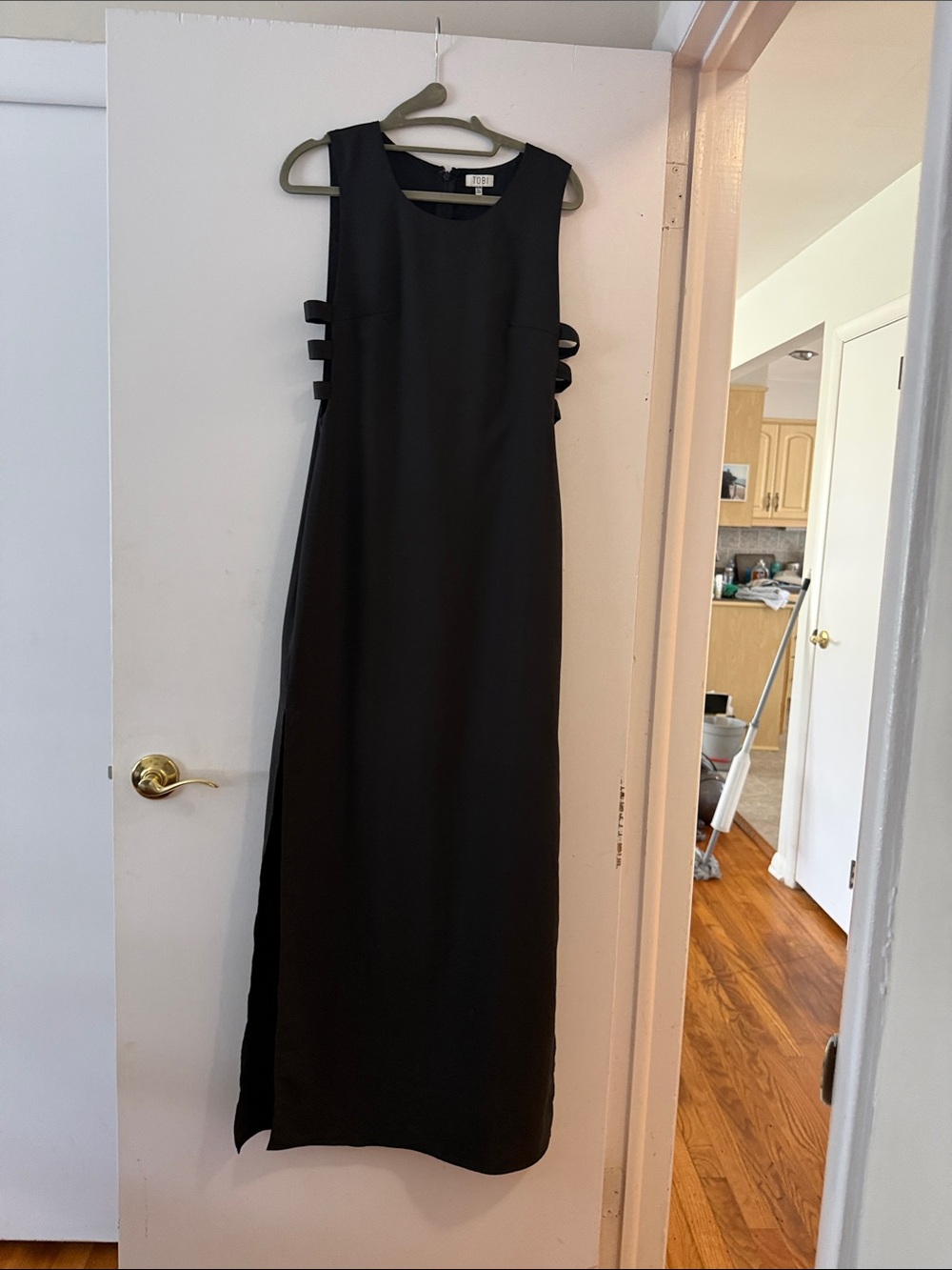 Sleeveless Black Maxi Dress with Side Strap cutout Detail